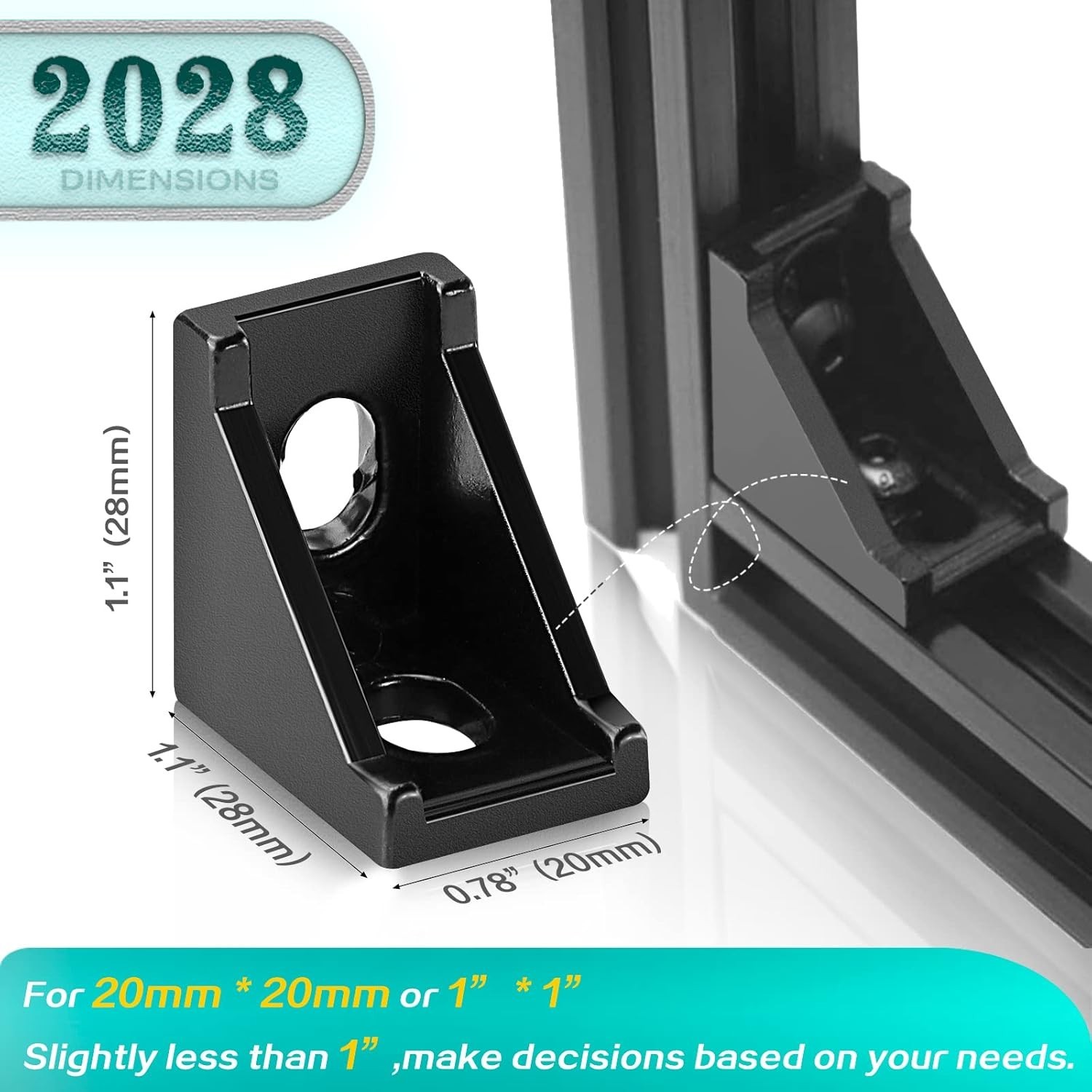 Aluminum Connector Set: 30 Corner Brackets & T-Slot Nuts for 20mm Frames
