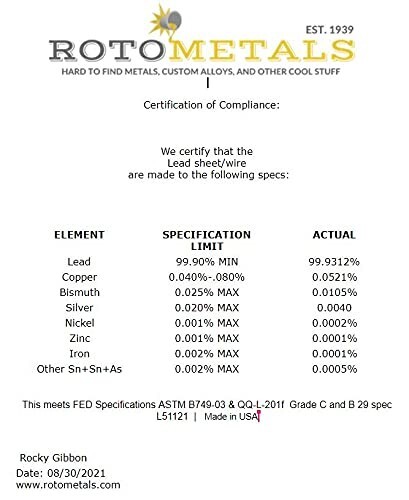 Sheet Lead – 1/32 inch x 48 inches x 96 inches
