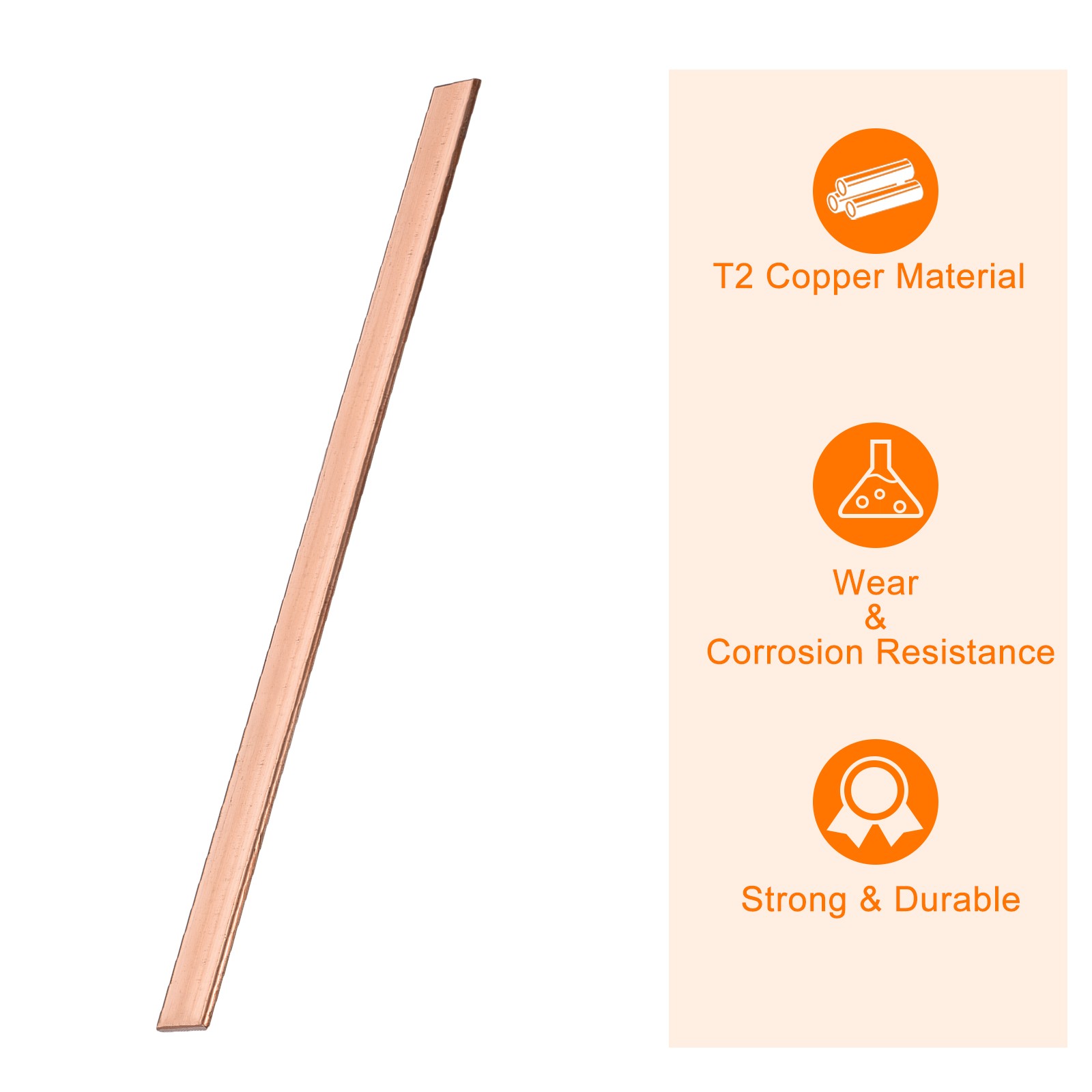 Copper Flat Bar, 5/64″ Thickness x 19/32″ Width x 10″ Length Copper Bar Stock