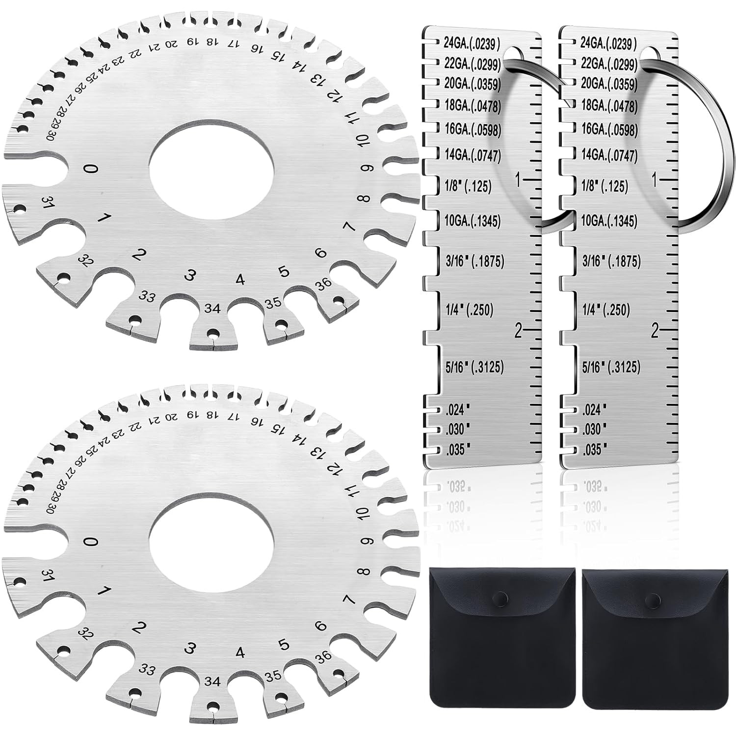 4 PCS Stainless Steel Metal Sheet Thickness Gauge with Round Dual Sided Wire Wel