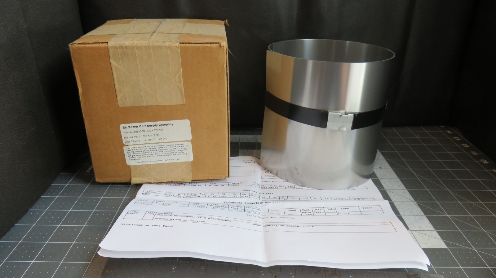 Type 301 Stainless Steel Shim Stock Roll Half Hard 6″ W x 50″ L x 0.20″ Thick