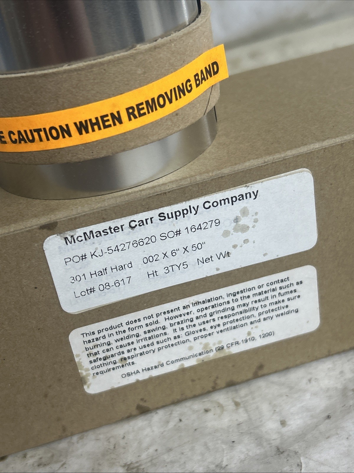 301 Stainless Steel Shim Stock .002×6”x50” 301 Half Hard 301 1/2 Hard .002x6x50”