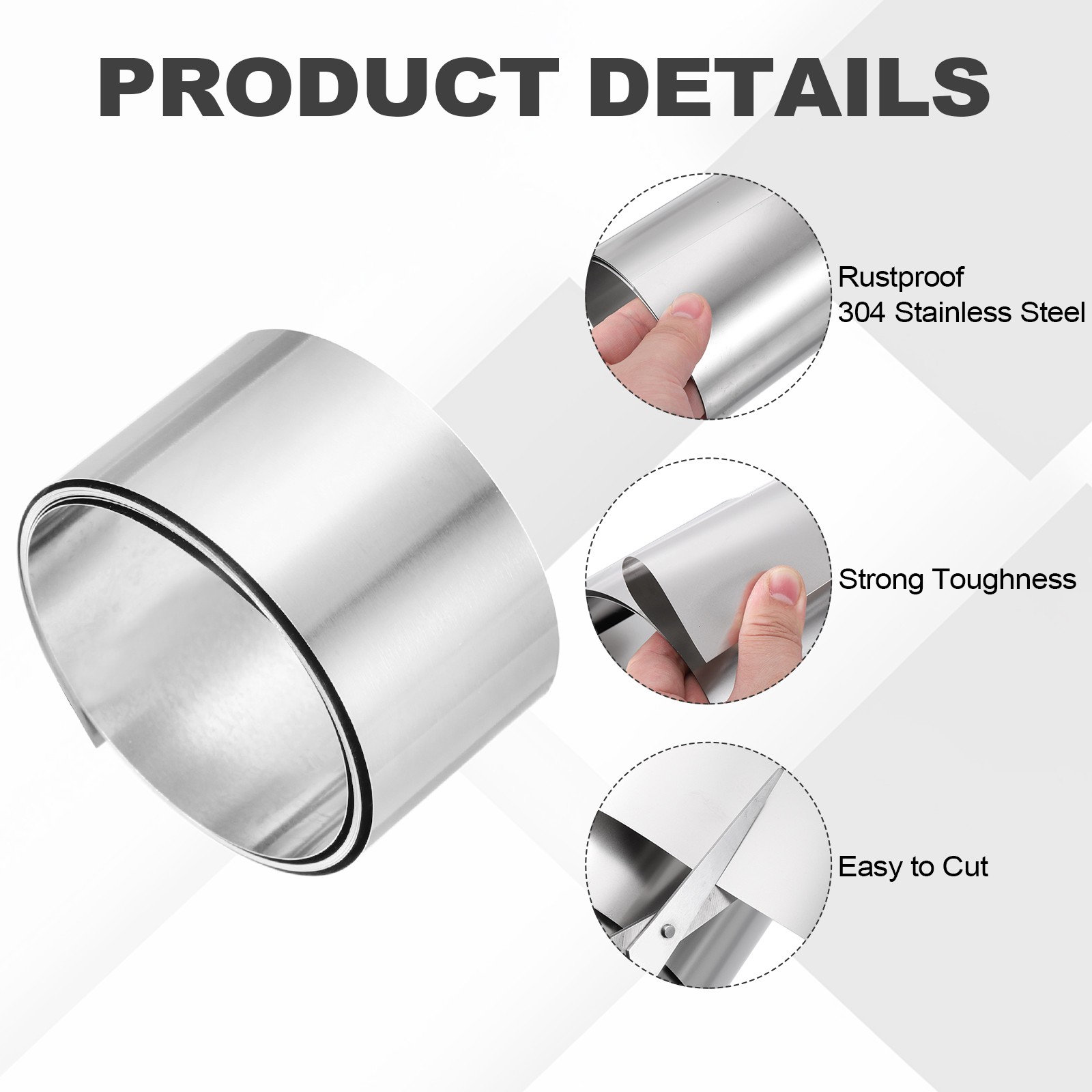 304 Stainless Steel Foil Roll 0.05mm x 20mm x 1m Metal Strip Sheet, Silver Tone