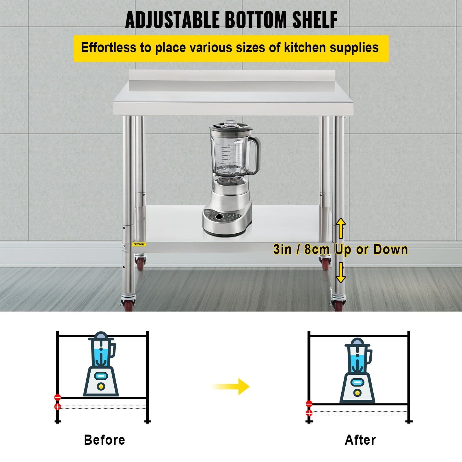 Commercial Stainless Prep Table: 30″x24″, 440lb Load, 3-Tier Shelf, Backsplash