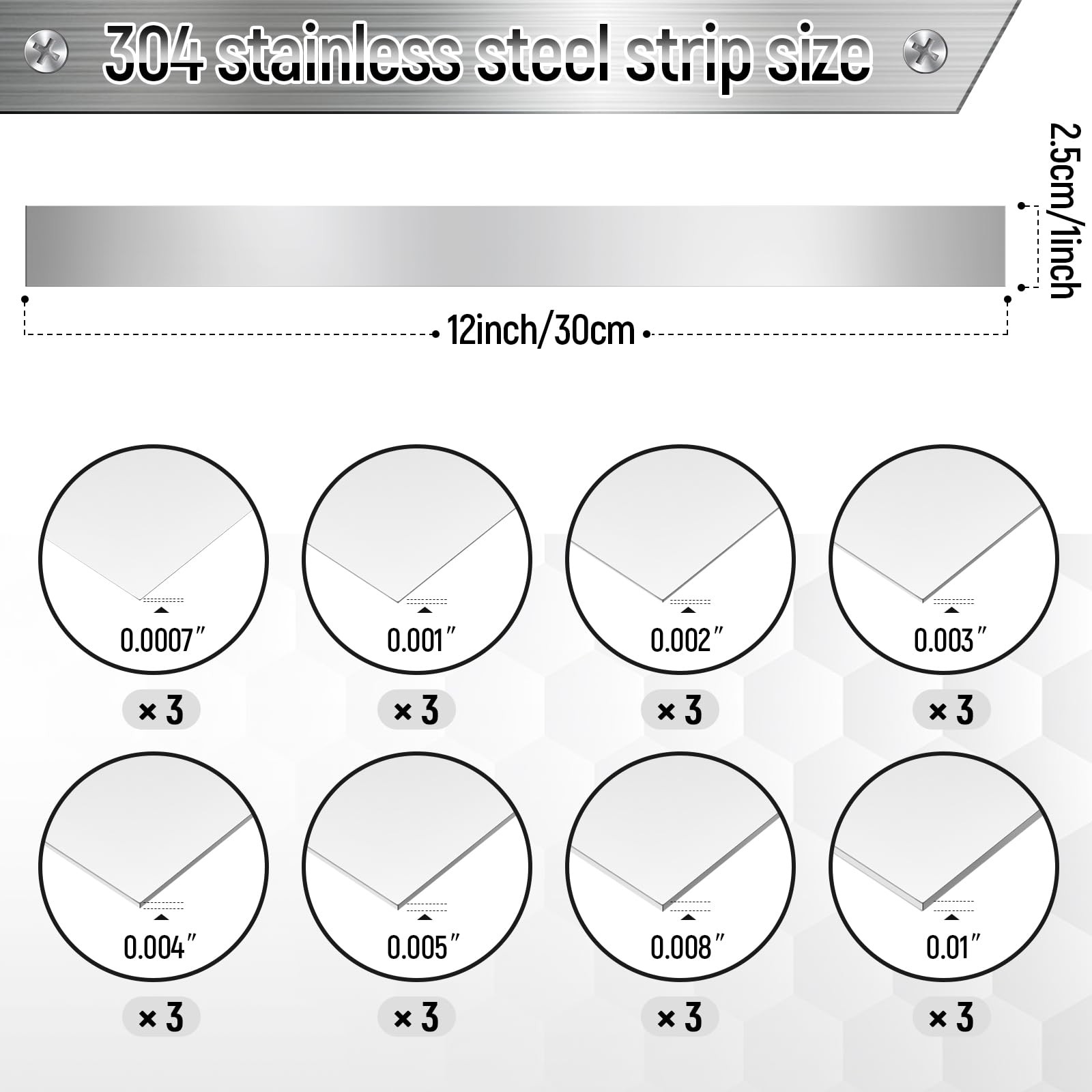 Blulu 24 Pcs 304 Stainless Steel Strips Metal Shim Stock Assortment 1″ Width x 1