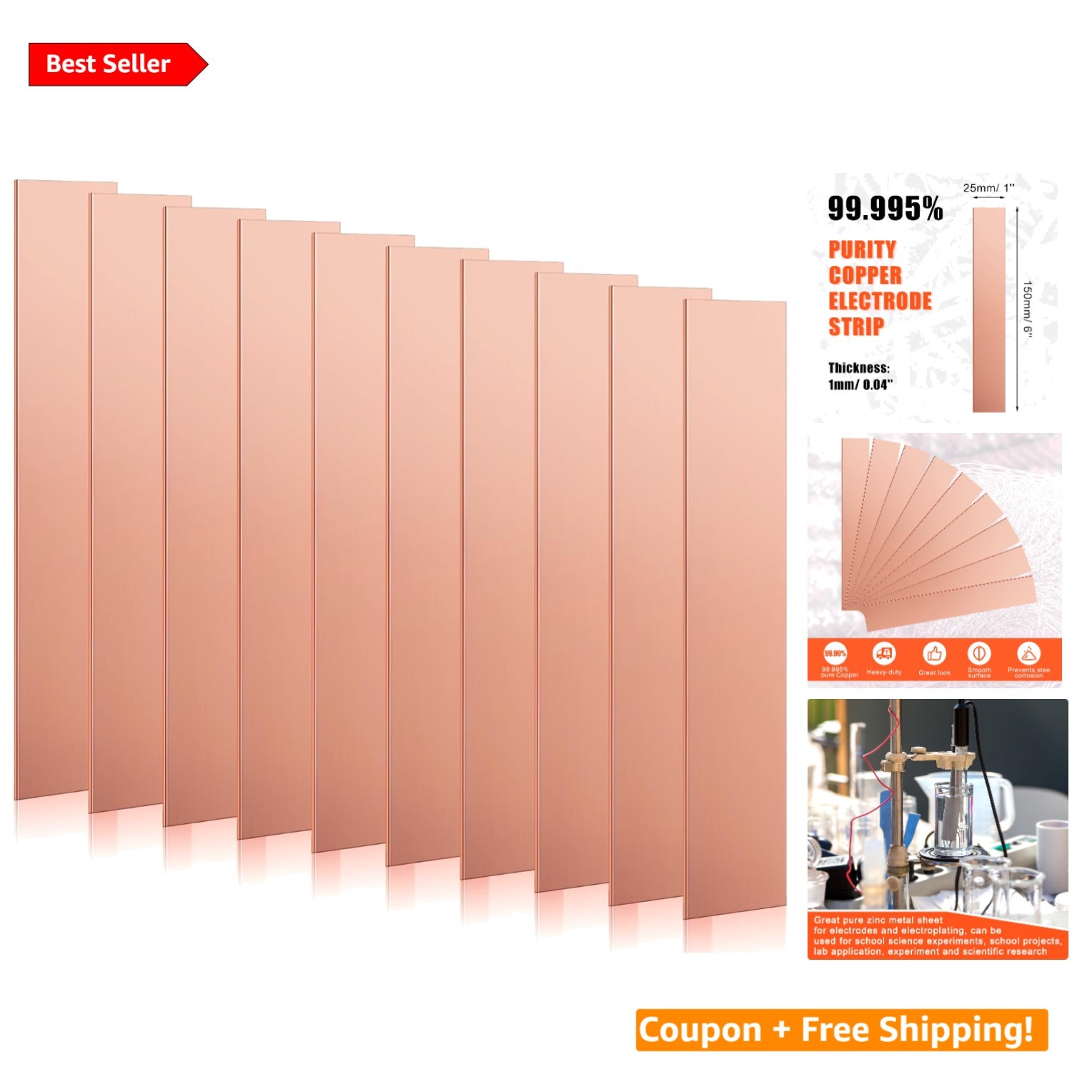 Versatile 10-Piece Copper Anode Sheet Package – 99.995% Pure for Pro & Education