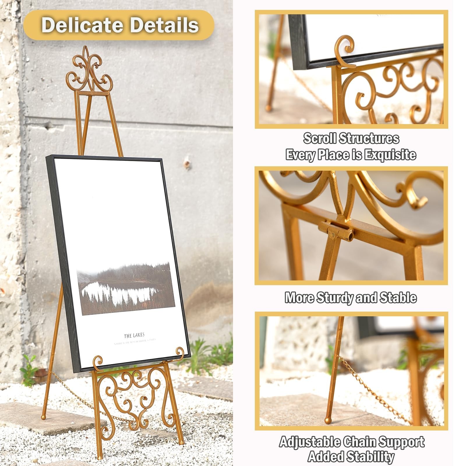 15″L x 25.5″W x 56.5″H Metal Scroll Extra Large Free Standing Adjustable Disp…