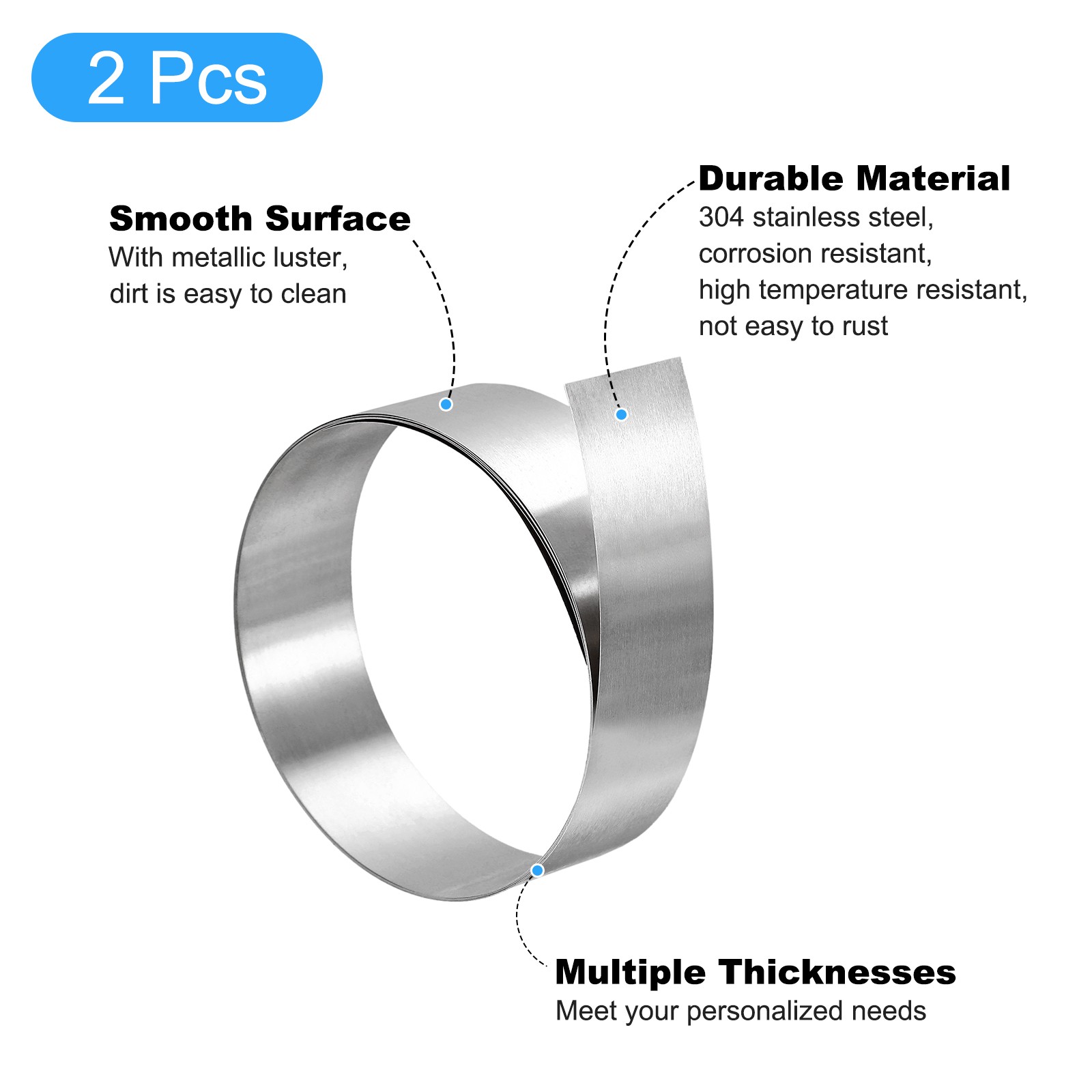 304 Stainless Steel Foil Roll，0.2mm x 20mm x 1M Polished Finish Plate 2pcs