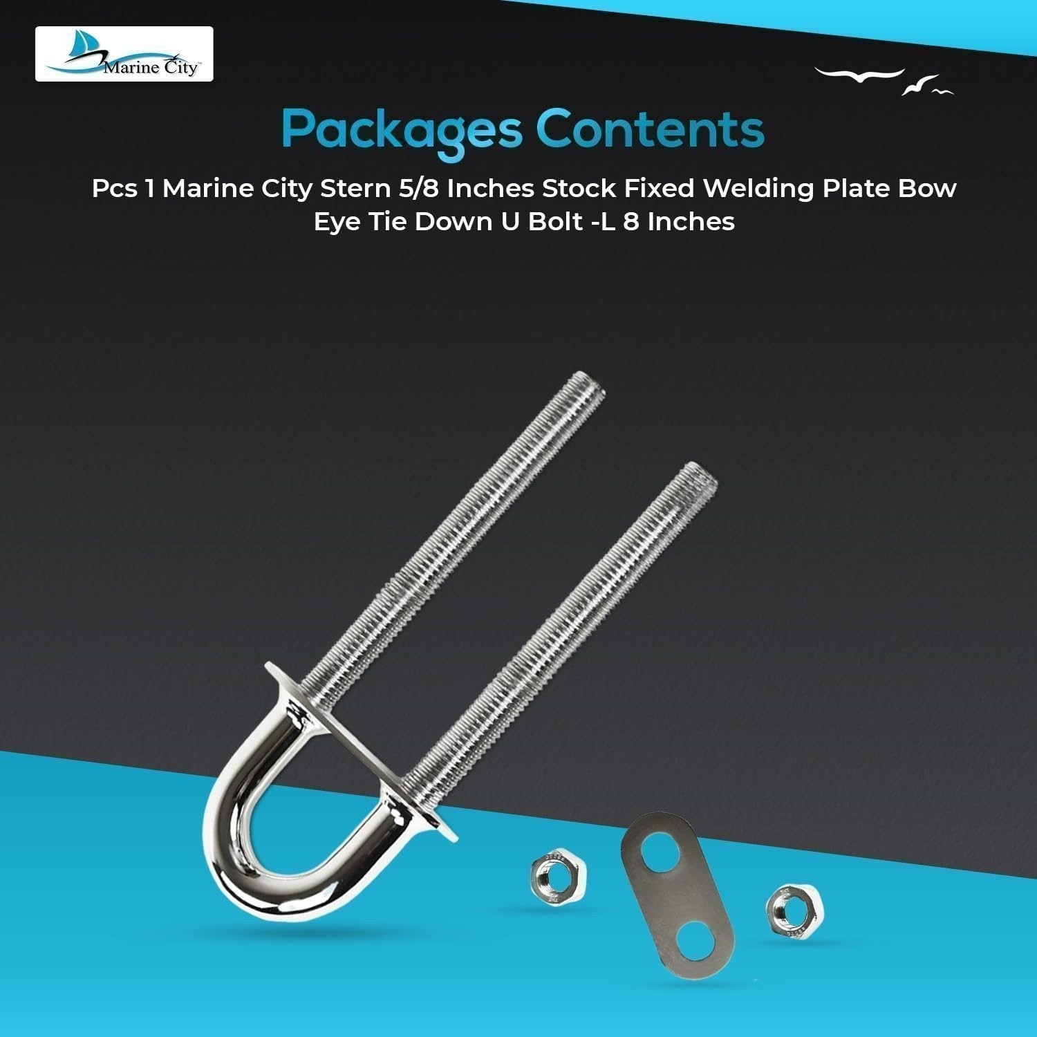 MARINE CITY 304 Grade Stainless Steel Welding Plate Bow Eye Tie Down U Bolt