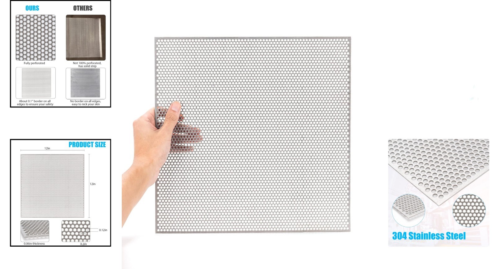 Perforated Stainless Steel Sheet 12″ x 12″ x 0.06″ (16 GA) – Metal Mesh Panel