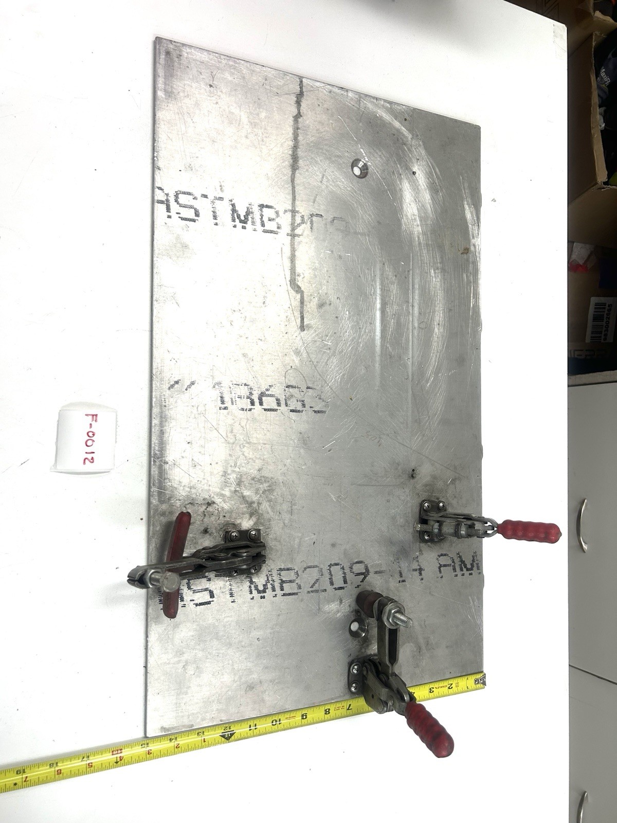 F-0012 Custom Alum Weld Fixtur Plate 18” x 28” with 4 Tog Clam Ass Jig