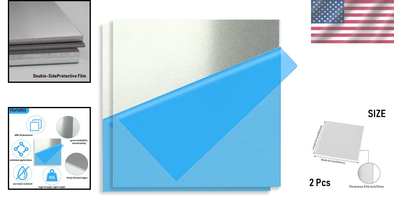 Protective Film Aluminum Plate for Craft, DIY – 8″ x 8″