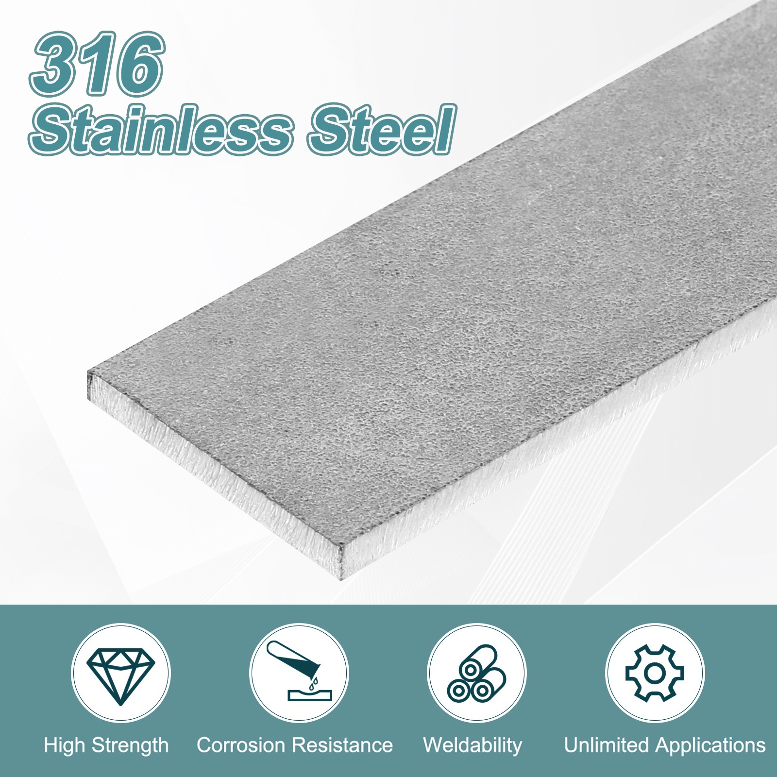 316 Stainless Steel Flat Bar 1/8″ Thickness 1″ Width 6″ Length Metal Bar