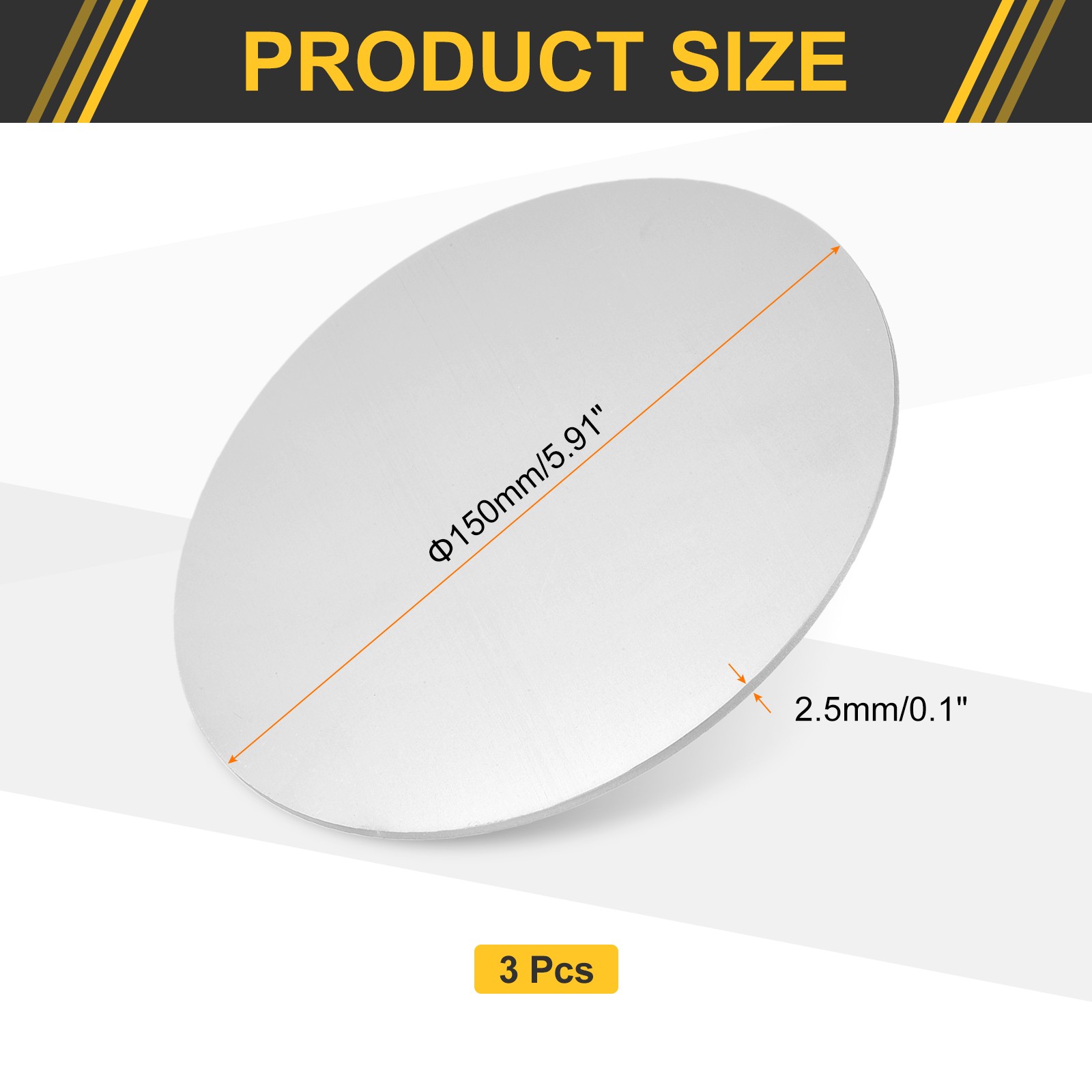3Pcs Aluminum Disc 6″(150mm) Dia 0.1″(2.5mm) Thick Round 6061 Aluminum Sheets