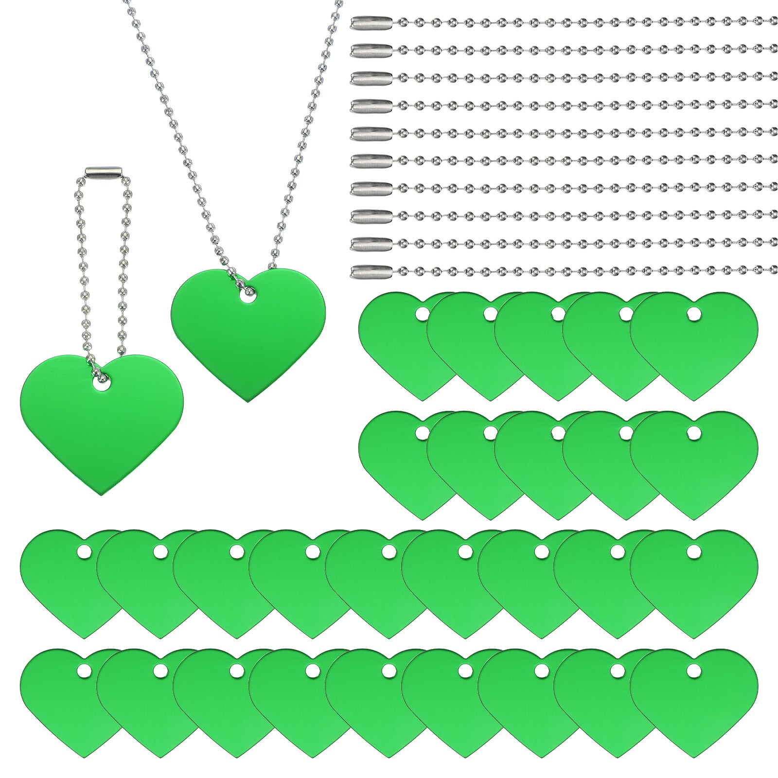30Pcs Blank Tag Metal Stamping Tags, Heart Shape Engraved Tag, Green