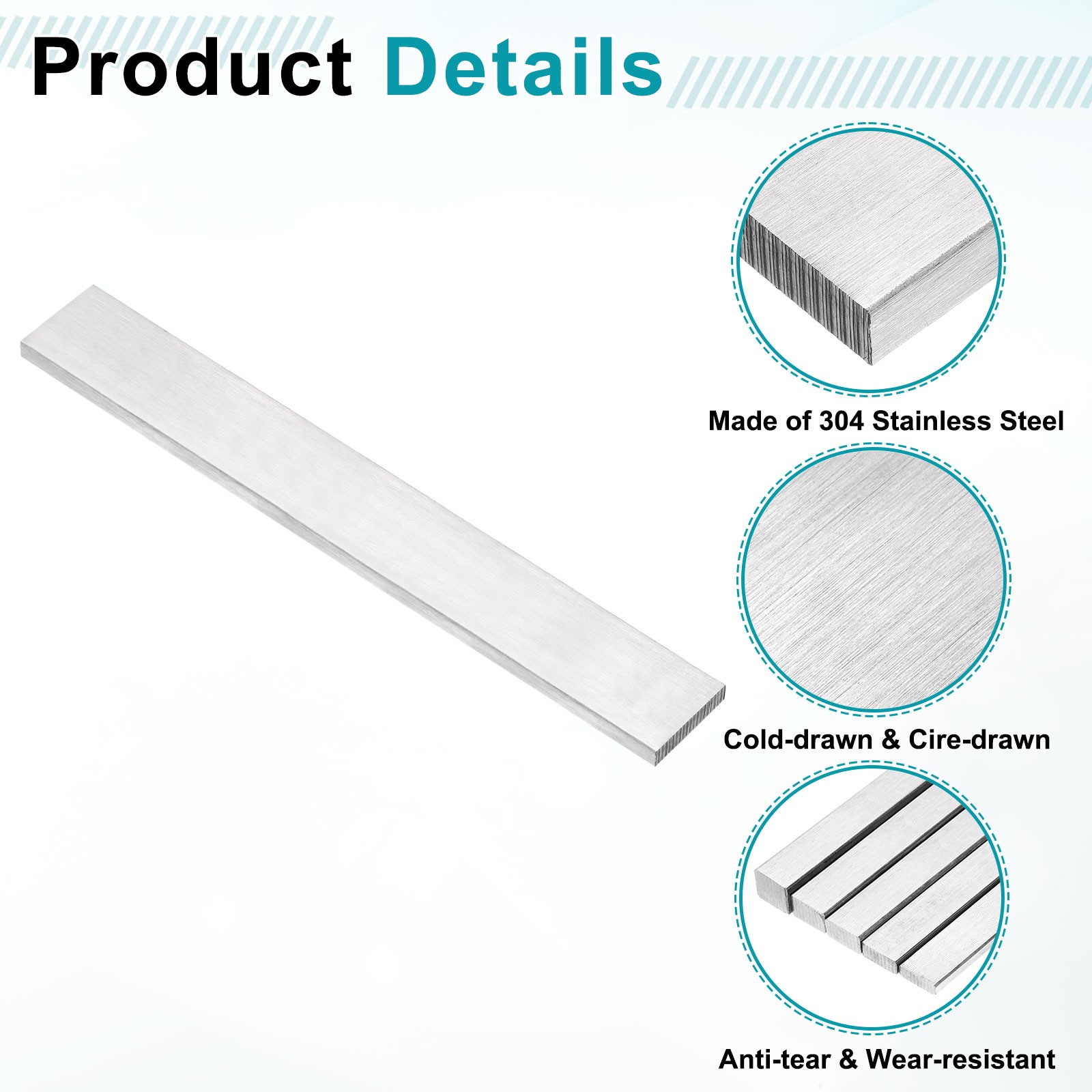 304 Stainless Steel Flat Bar 5/16″ x 1-9/16″ x 12″ Trim Strips Sheet