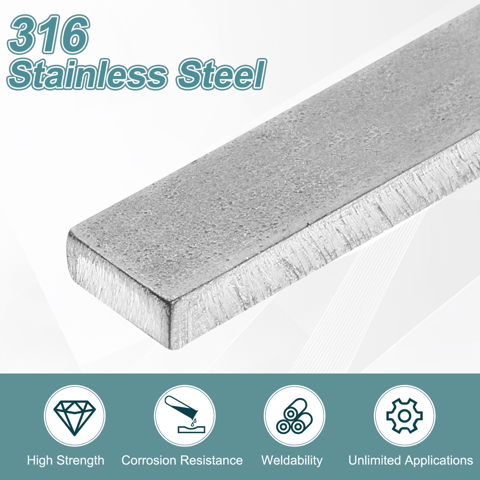 316 Stainless Steel Flat Bar, 5/32″ Thickness 3/8″ Width 6″ Length Metal Bar