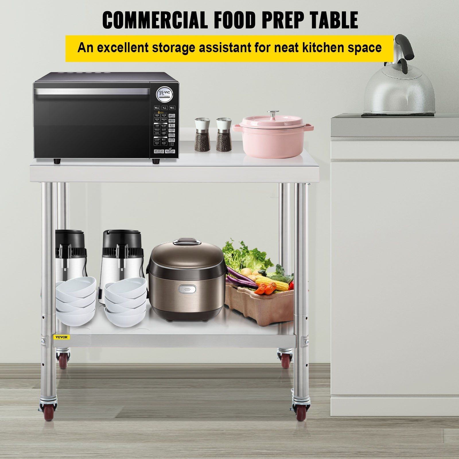 Commercial Stainless Prep Table: 30″x24″, 440lb Load, 3-Tier Shelf, Backsplash