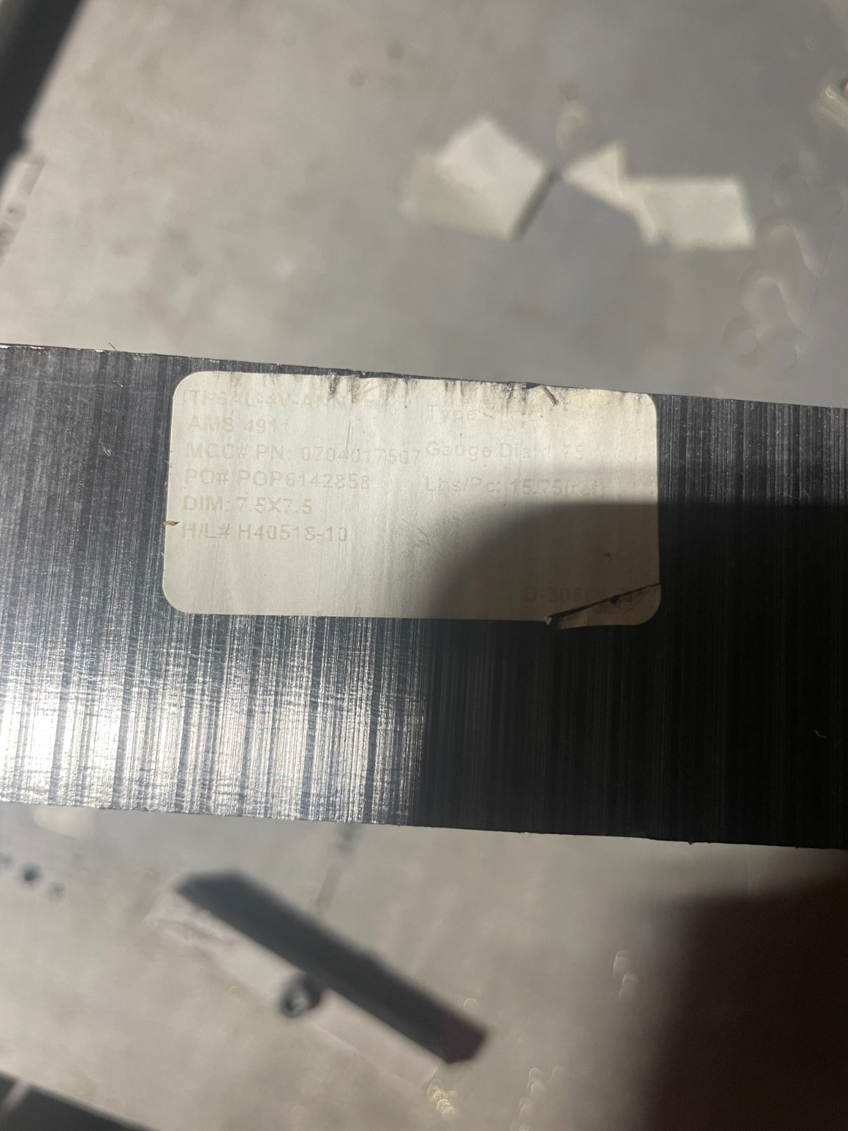 6AL-4V AMS 4911 Titanium block 7.5 x 7.5 x 1.75