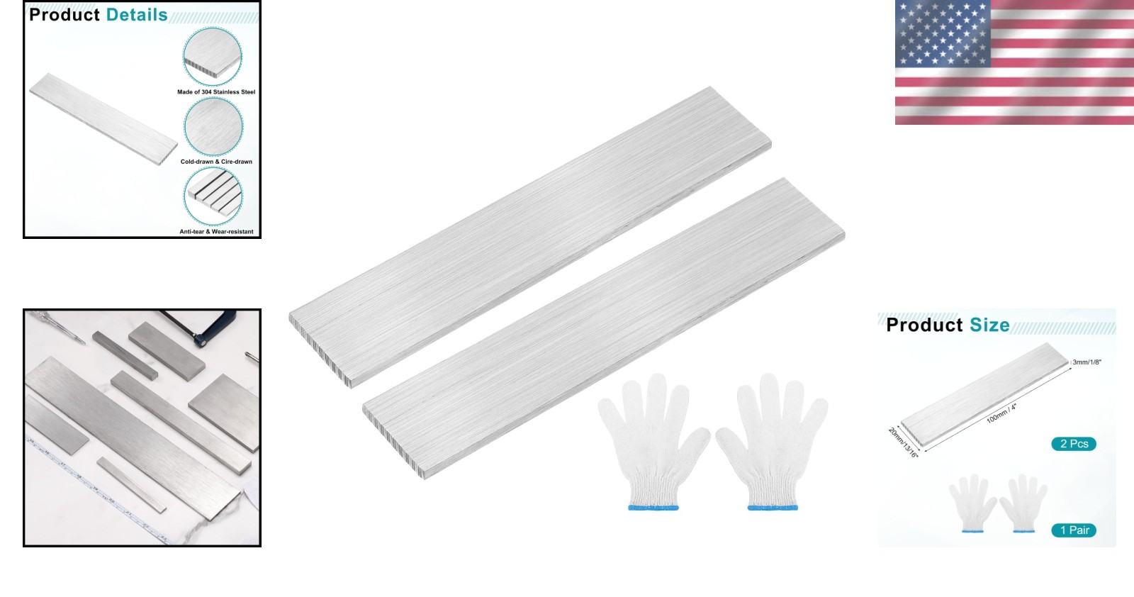 2 Pcs 304 Stainless Steel Flat Bars, 1/8″ x 13/16″ x 4″ – Ideal for DIY Crafts