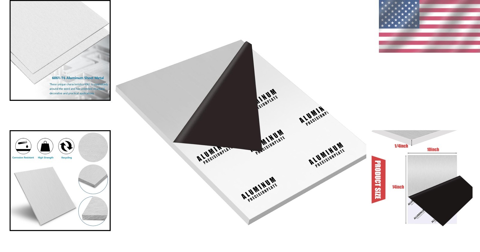 Heavy Duty Aluminum Sheet Plate, 10x14x1/4″, Protective Film