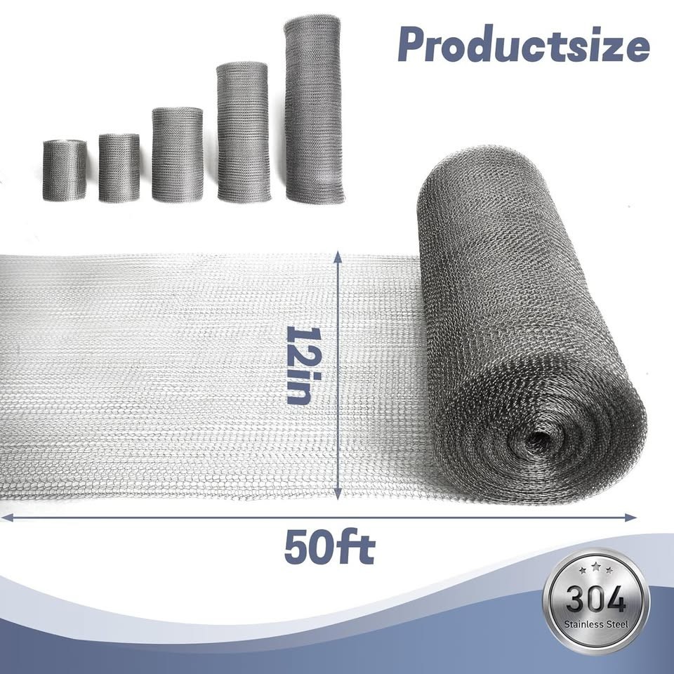 12″ X 50 ft Stainless Steel Mesh, Wire Mesh for Plants, Hole Gap Fill Fabric