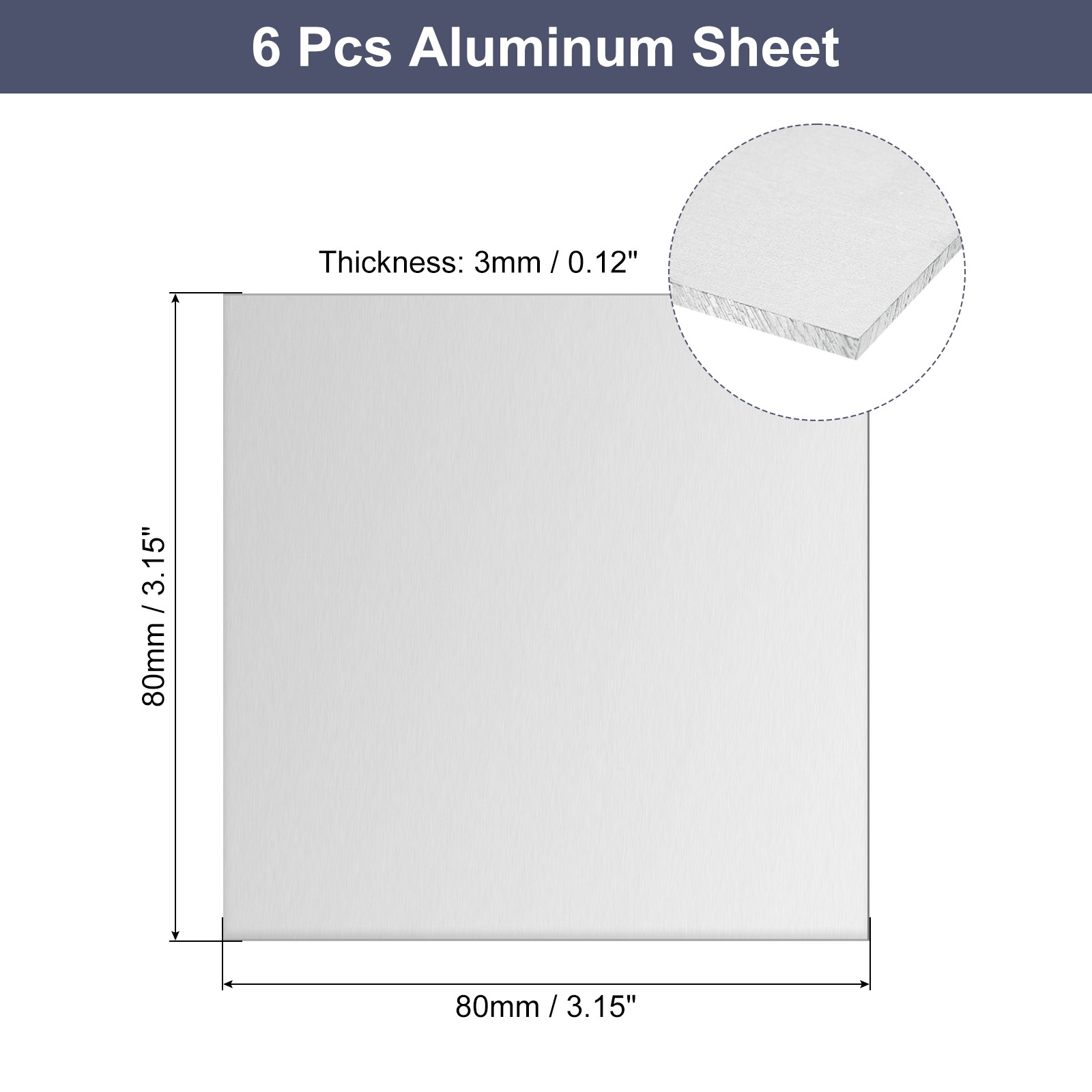 Aluminum Sheet, 6 Pcs 80mm x 80mm x 3mm Thickness 6061 Aluminum Plates